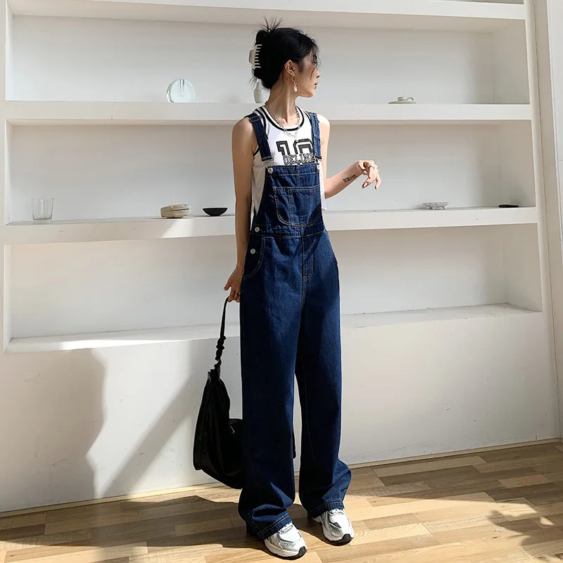 High Waist Wide Leg Denim Overalls Women's Summer New Sle Loose Slimming Age-Defng Blue Jeans Long Pants Thin Fabric