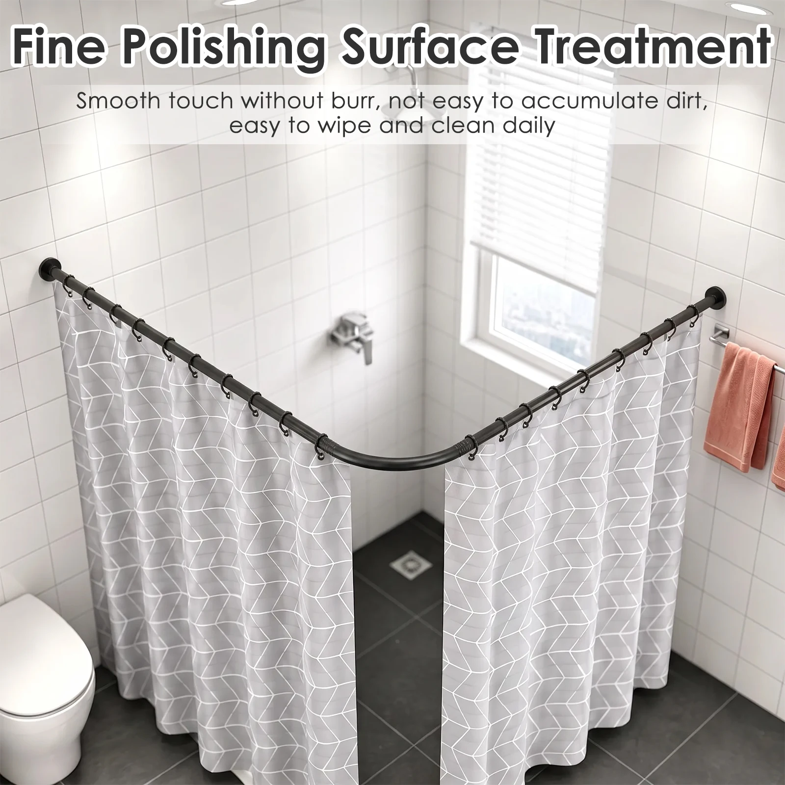 L Shaped Shower Curtain Rod Adjustable Length Stainless Steel Corner Shower Curtain Rod Retractable Rail Telescopic Shower Rod
