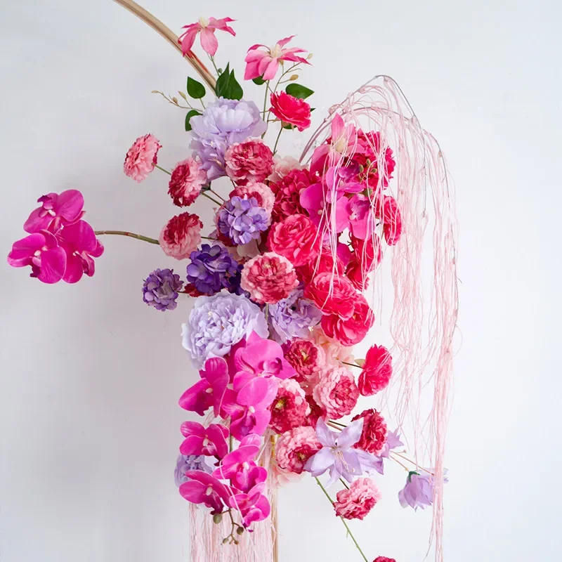 hot-pink-purple-artificial-flowers-hanging-flower-row-wedding-decor-floral-arrangement-background-arch-decor-road-lead-flower