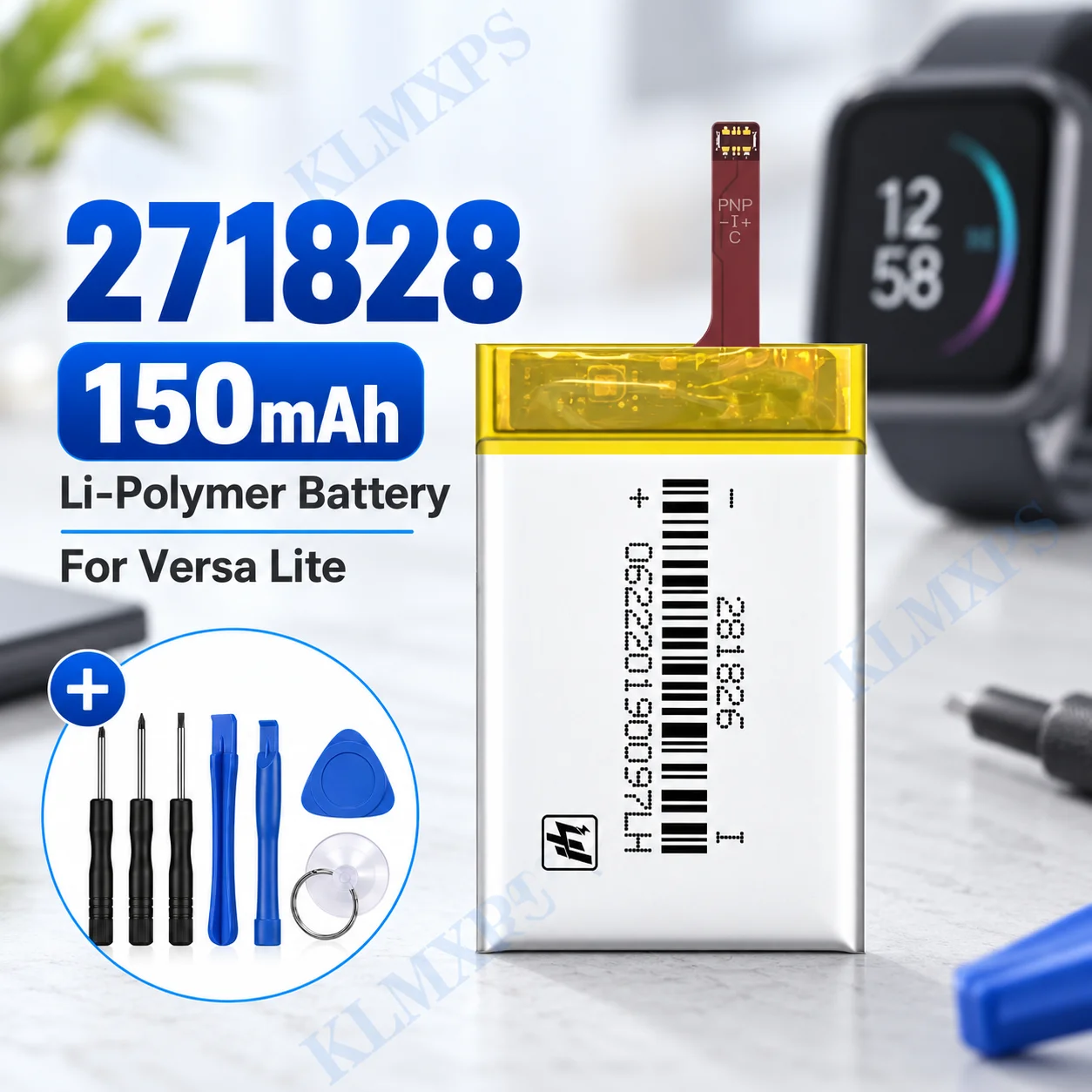 150mAh 271828 Li Polymer Battery Replacement for Versa Lite Smart Watch Rechargeable Battery with Repair Tool Kit