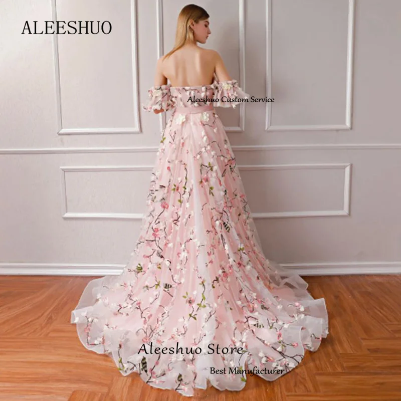 Aleeshuo Gorgeous A-line Prom Dresses Strapless Off The Shoulder Formal Dress Princess Applique Evening Dresse فساتين السهرة