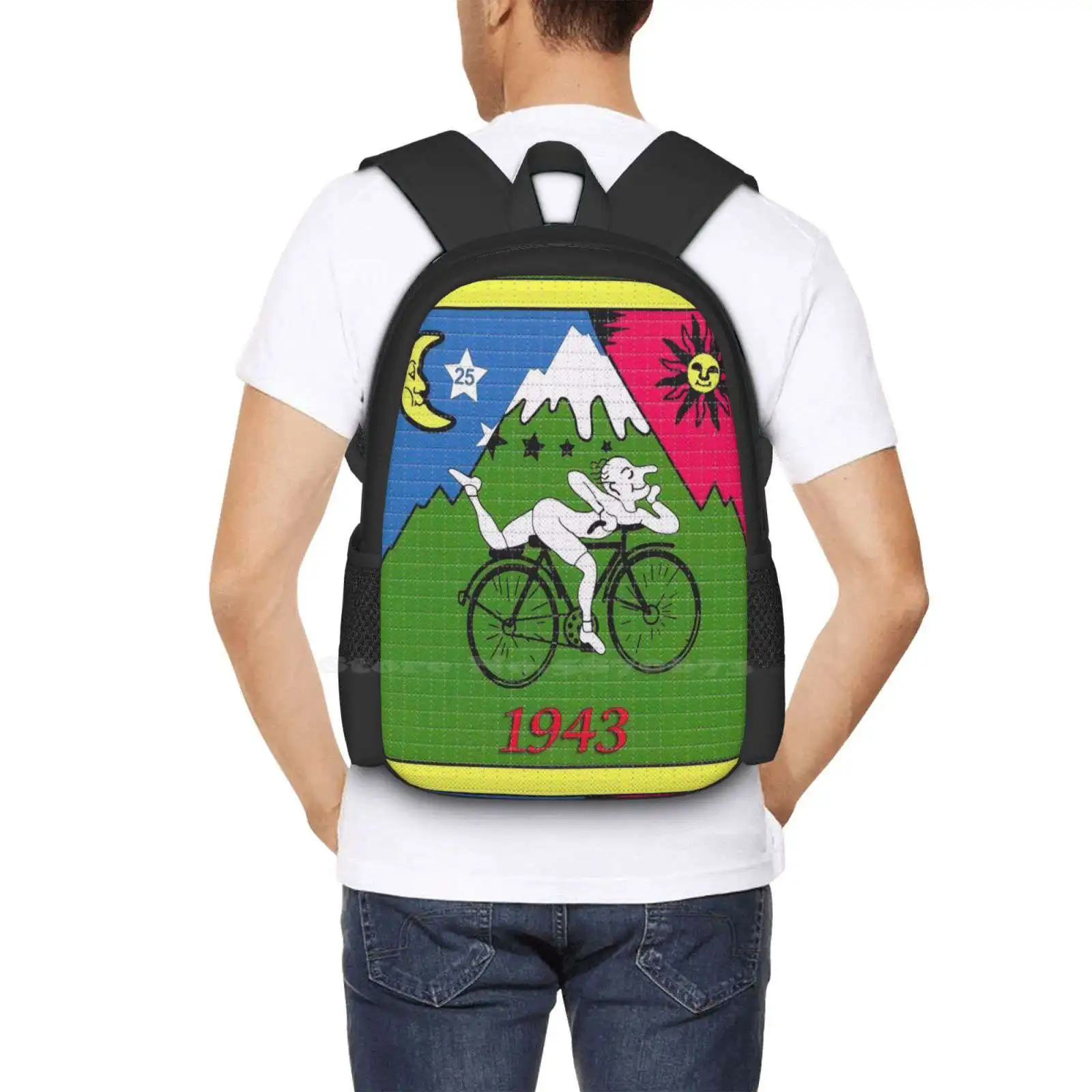 Lsd-Albert Hofmann-Bicycle Day Teen College Student Backpack Pattern Design Bags Lsd Albert Hofmann Bike Bicycle Discovery