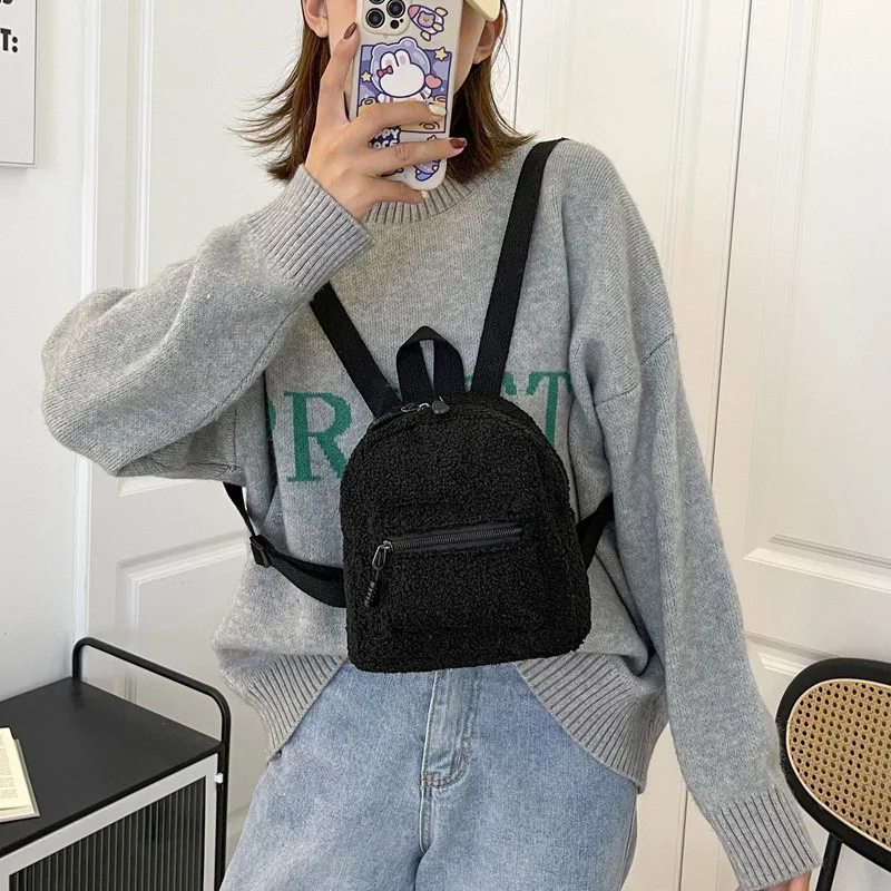 Cute Mini Plush Backpack for Kids Adult Parent-Child Shoulder Bag Autumn Lamb Fleece High-capacity Korean Student Samll Backpack