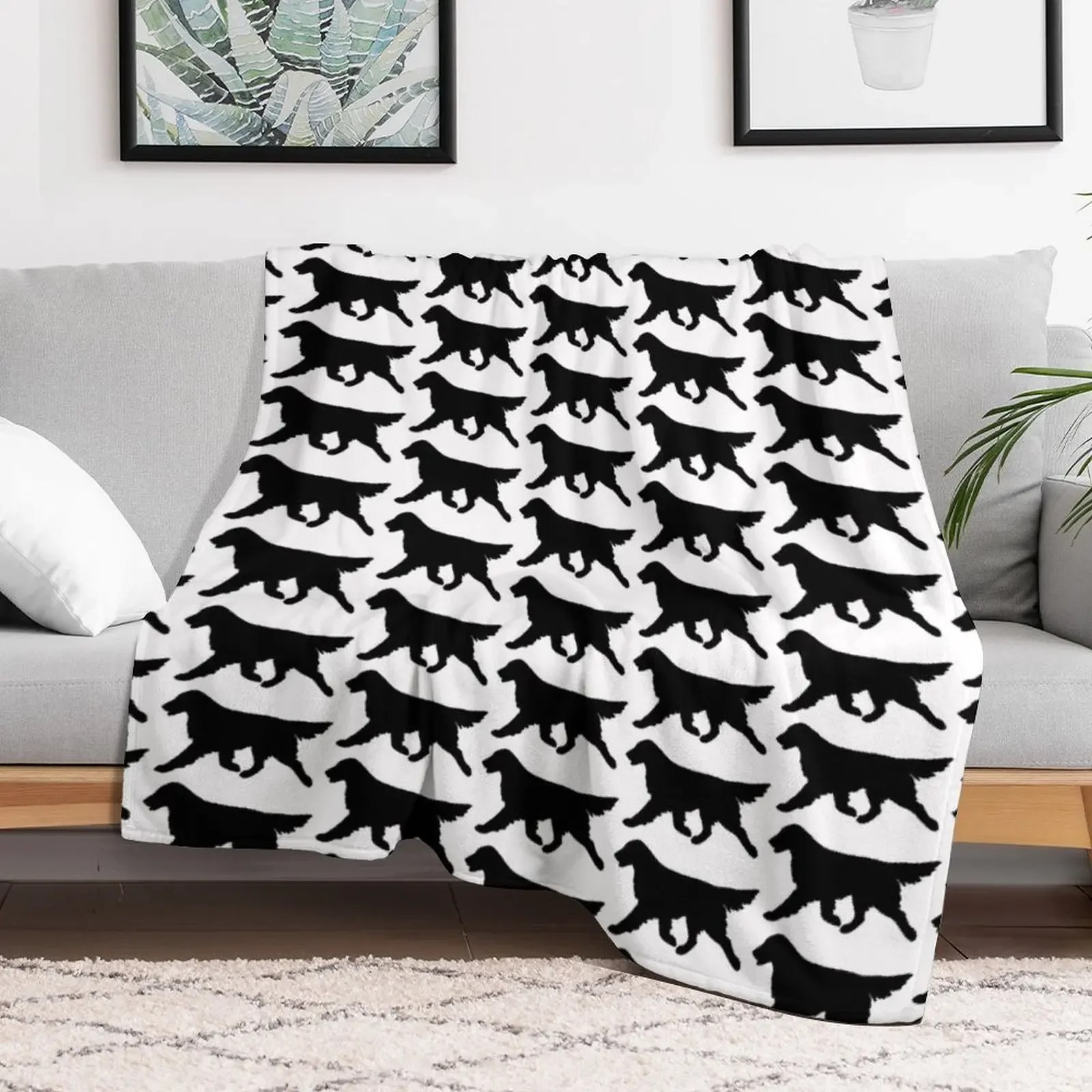 Flat-Coated Retriever Silhouette Throw Blanket Stylish Couch Blanket for Home Living Room
