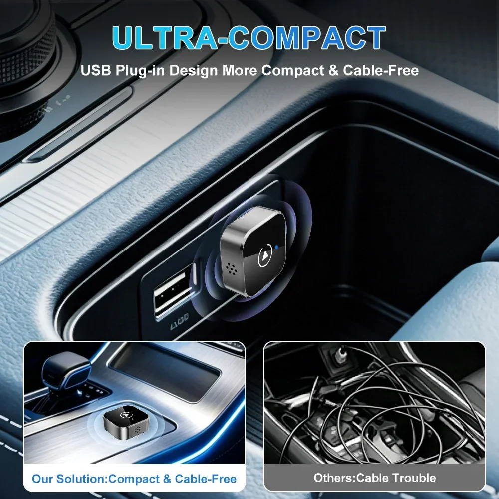 2-in-1 Kabelloser CarPlay-Adapter Kabelgebunden zu Kabellos Dongle für Apple & Android Auto Plug-and-Play Universelles Auto-Zubehör – Detail 3