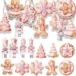 40Pcs Pink Paper Hanging Labels Xmas Santa Claus Nutcracker Tags For Merry Christmas Tree Hanging Decoration DIY Gift Packagings