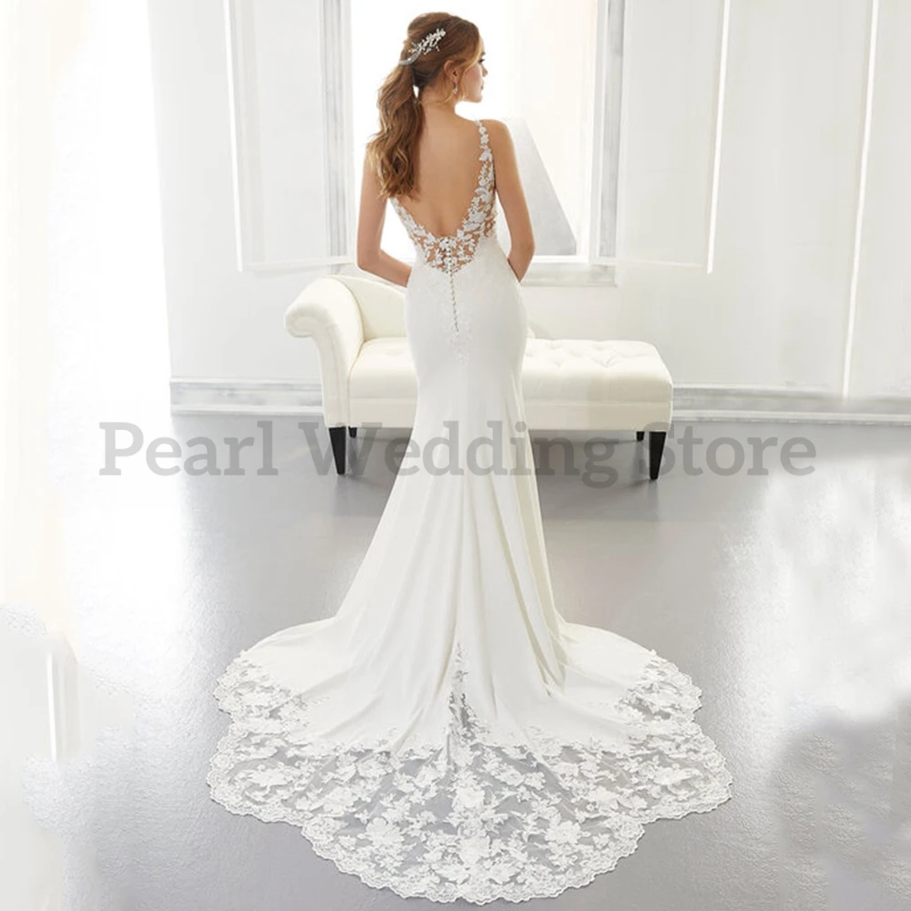 Pmwrun Einfache V-ausschnitt Hochzeit Kleid von Backless Appliques A-linie Tüll High-end-Braut Strand Am Meer Heiraten Kleider Multi Größe