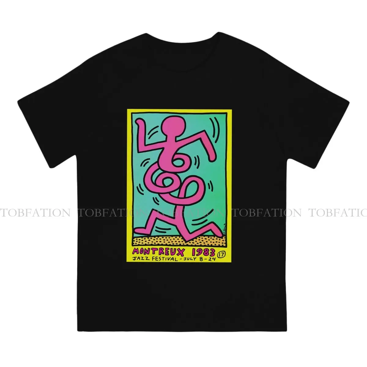 Haring Geometric Graffiti Iazz Festival T Shirt Fashion Men's Tees Summer Cotton Clothing Harajuku O-Neck TShirt