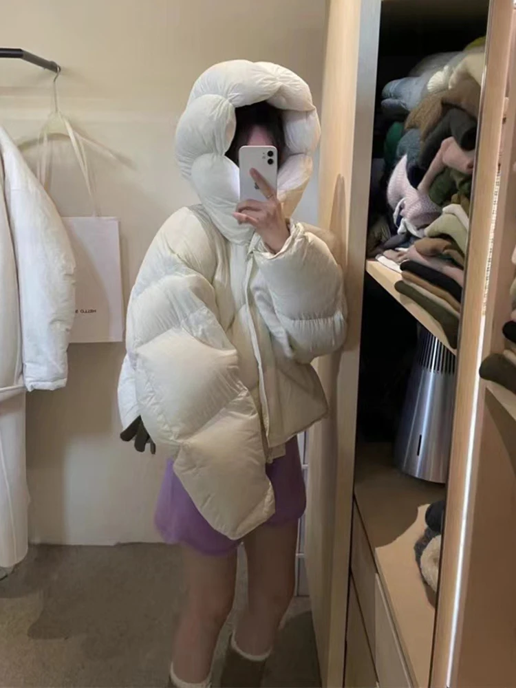 Women Jacket Short Hooded Down Jacket 2024 Winter Coat Korean Fashion Thick Warm Parkas Loose White Duck Pink Outwear 패딩점퍼