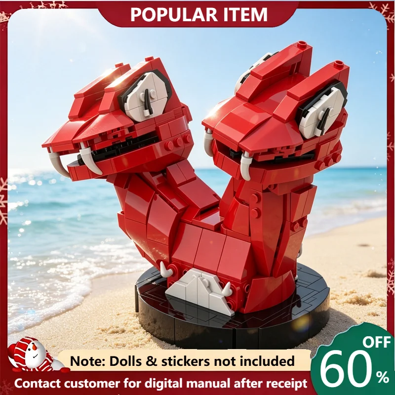 432PCS MOC Fantasy Double Headed Serpent Creature Sculpture Model Building Blocks DIY Assembly Gifts Adults Collection Desktop