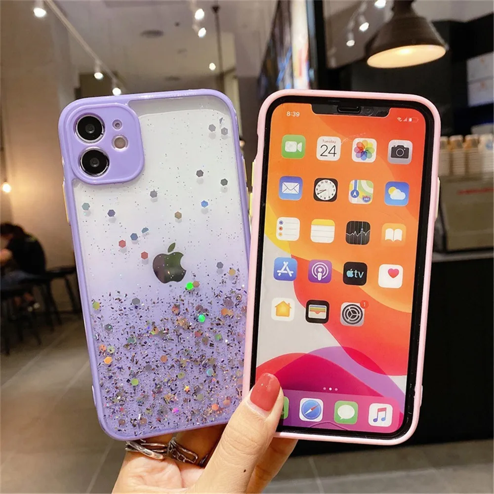 Luxury Gradient Sequins Clear Glitter Case For iPhone 13 12 11 Pro Max X XR XS Max 7 8 Plus SE 22020 Soft TPU Back Phone Cover