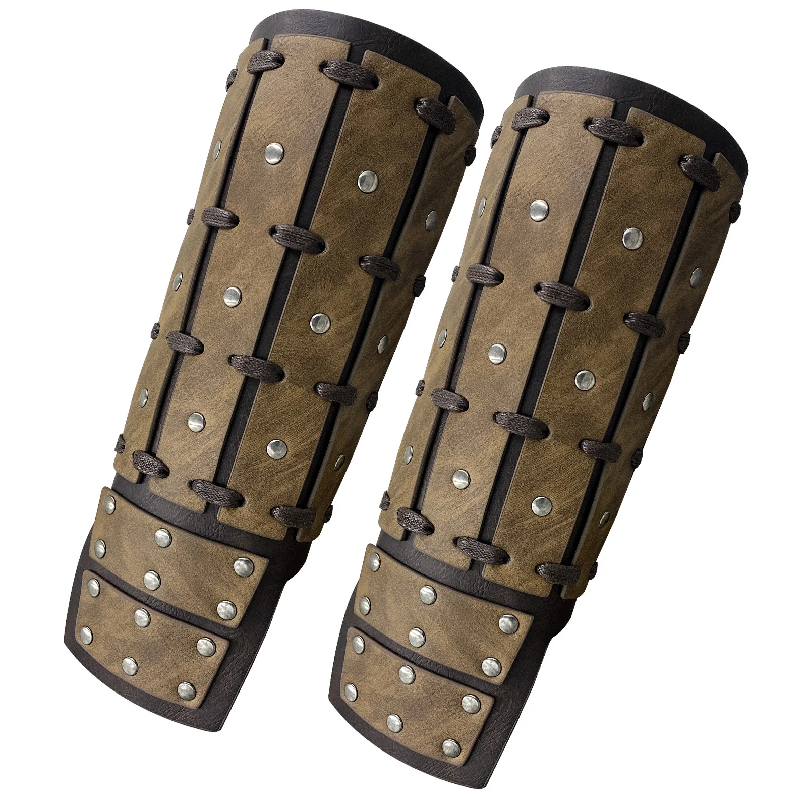Medieval Leather Long Arm Armor Lace-Up Viking Knight Gauntlet Wristband Rivets Bracer Cosplay Costume Accessories