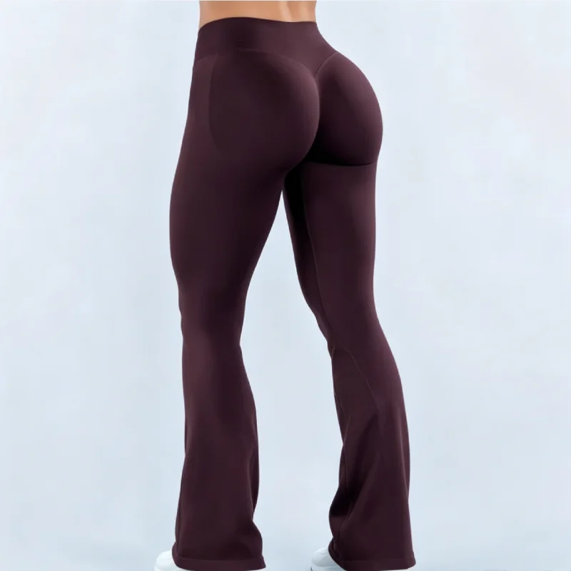 Women Sports Flared Leggings Seamless Quick Dry Breathable Wrinkle Hip Lifting Yoga Flare Pants Gym Fitness Workout Pilates Wear