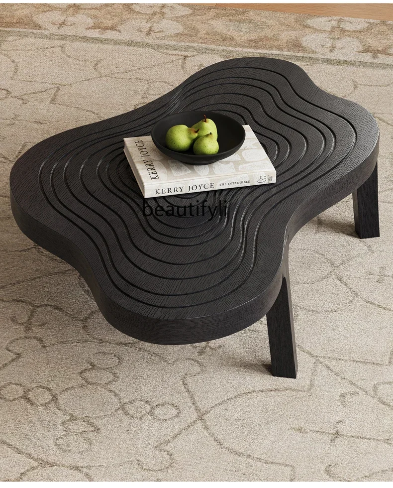 

Solid wood coffee table black retro style coffee table living room minimalist small table