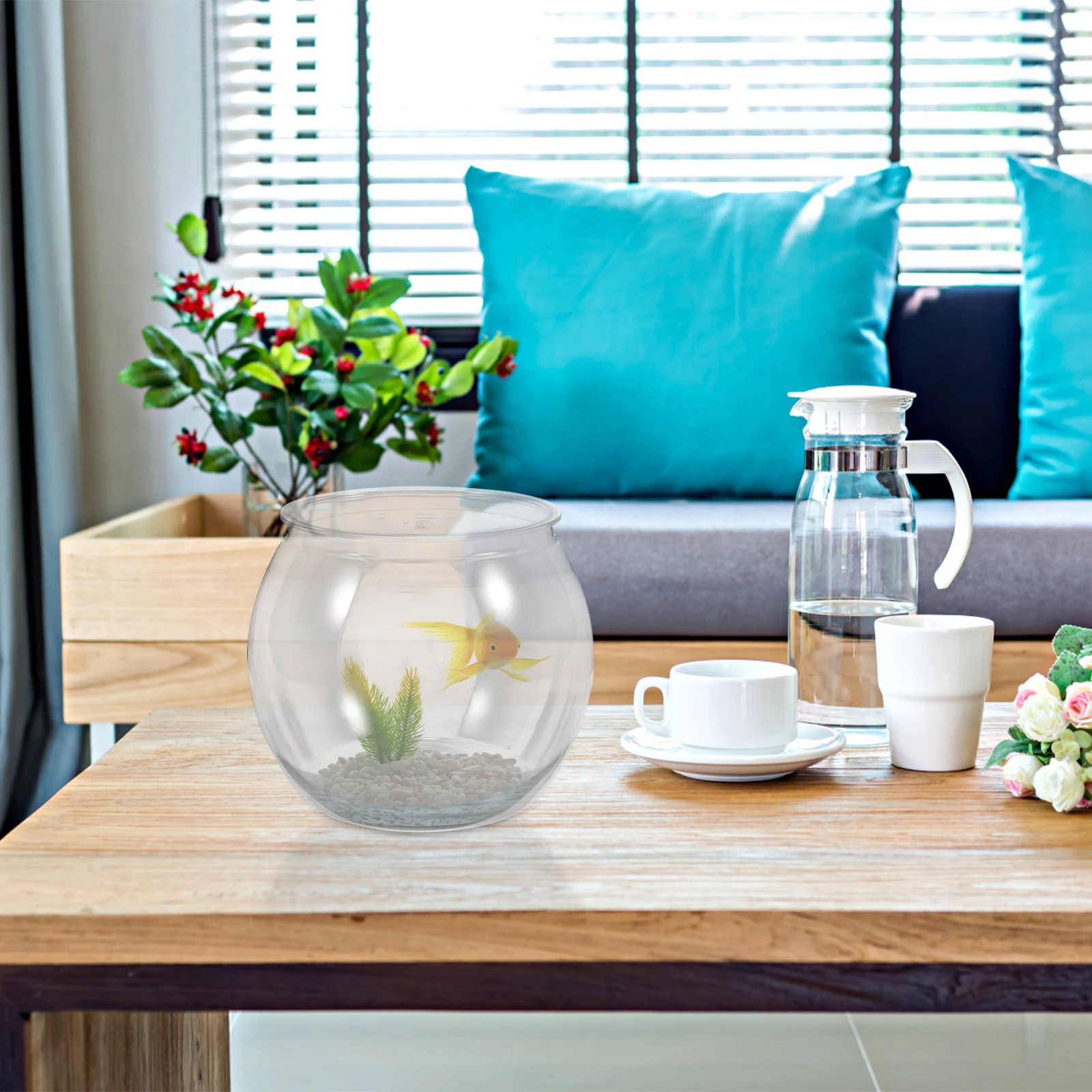 

Transparent Plastic Fish Bowl Small Aquarium Antifalling Round Design Easy Maintenance Home Office Decor Fish Bowl