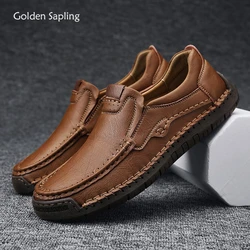 Golden Sapling Fashion Loafers Men's Casual Shoes Retro Party Flats Genuine Leather Men Loafers Dress Moccasins Business Shoe