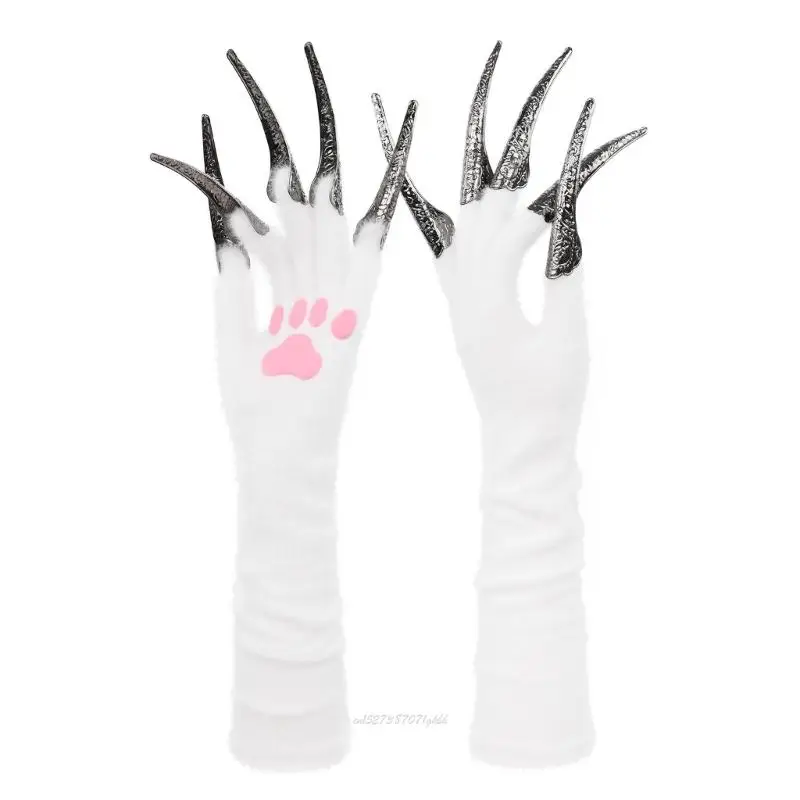 X5XA Cosplay Anime Cats Paws Mittens Breathable Design Long Nails Unisex for Daily Roleplay