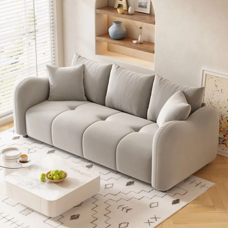 

New cream wind small apartment tofu block fabric living room three double straight row sofa modern simple apartment sofa
