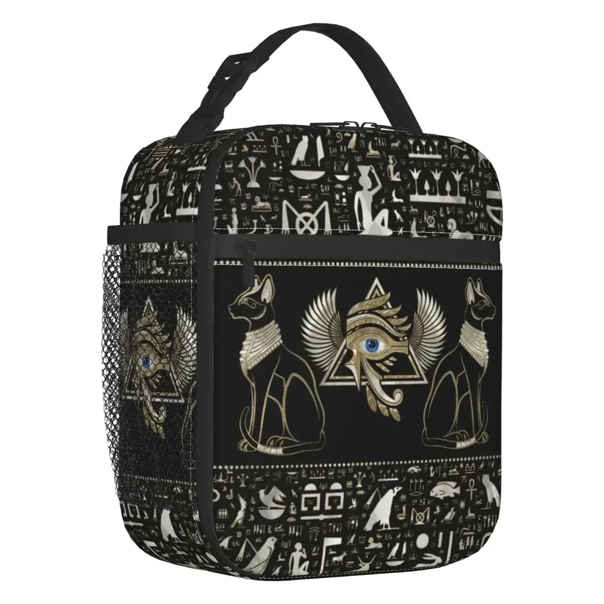 

Egyptian Cats Portable Lunch Boxes Multifunction Ancient Egypt Eye of Horus Thermal Cooler Food Insulated Lunch Bag Office Work