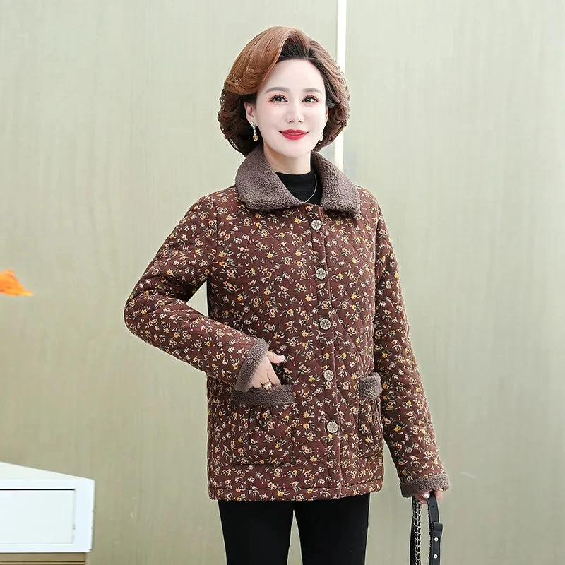 6XL Large Size Mother Winter Cotton Clothes Plush Thick Warm Padded Coat Middle Aged Mother Casual Parkas Elderly Grandma Jacket