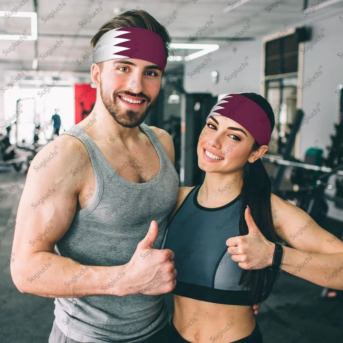 

2025 Qatar Flag Sweatband Women Men Moisture Wicking Syriac Aram Gym Headband for Cycling Yoga