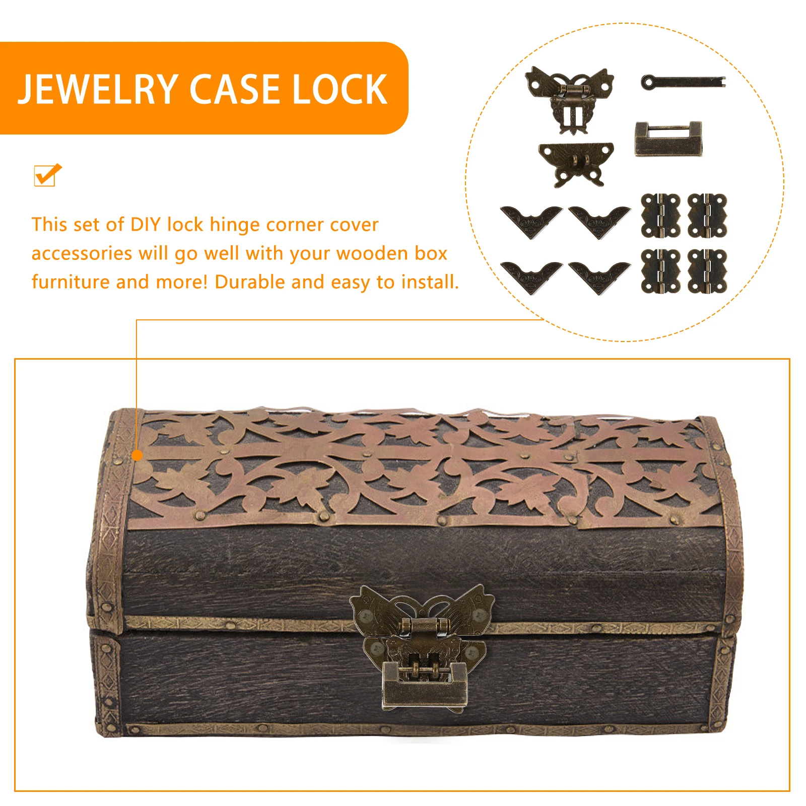 

1 set Hardware Bag Cabinet Hinges Lock Small Decorative Furniture Box Corner Cover DIY Jewelry Case Lock Jewelry Case