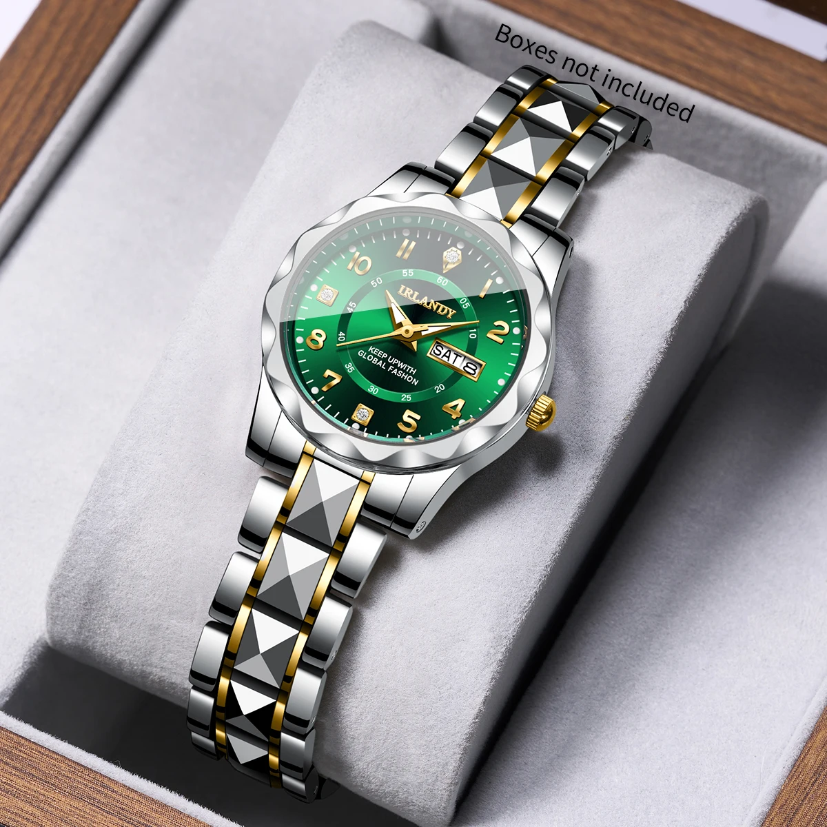 Fashion Green Arabic Dial Women Quartz Watch Stainless Steel Bracelet Ladies Calendar Wristwatch Relogio FemininoWithout Box