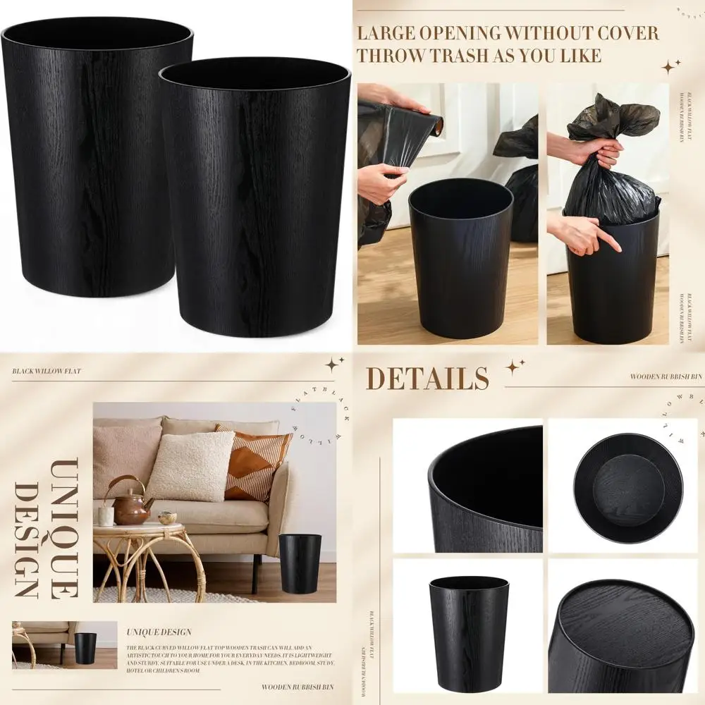 

Natural Wood Round Wastebasket, 2.3 Gallons Capacity, Small Trash Bin for Home, Office Desk, Kitchen Use