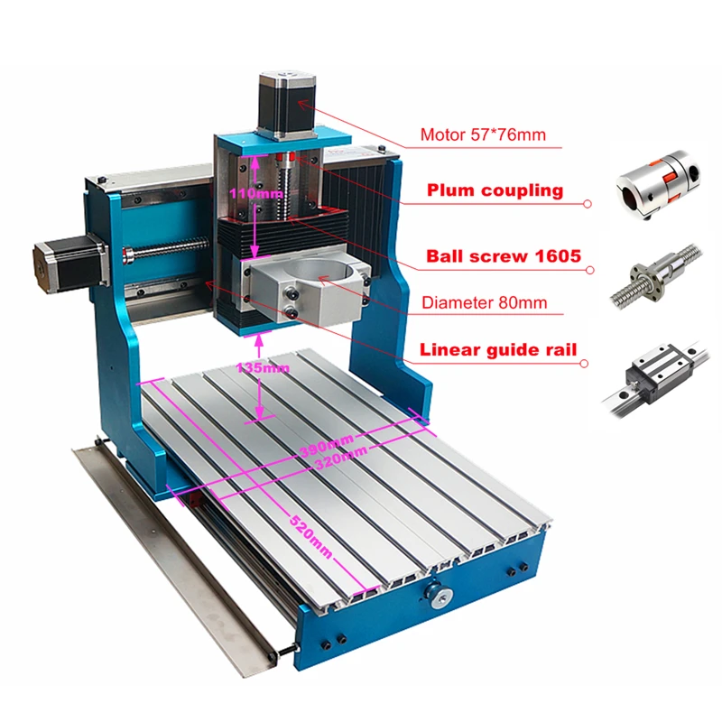 CNC Router Frame 6040L 3040L Linear Guideway 3axis 4xis for DIY Wood Metal Engraving Milling Machine with 57*76mm Nema 23 Motor