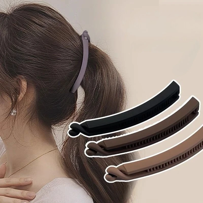 

Элегантные матовые заколки-бананы для женщин, пластиковая заколка для волос матового цвета, простые однотонные заколки для волос, черный, коричневый, держатель для хвоста Заколки