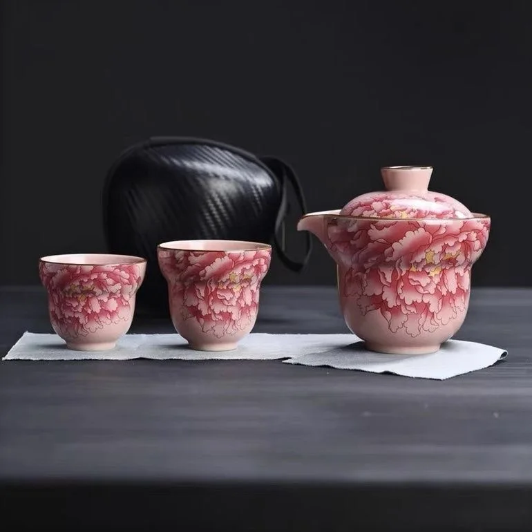 Ru Kiln Tea Set National Color Heavenly Fragrance  Portable Tea Pot Easy To Store for Business Trips One Pot Two Cups