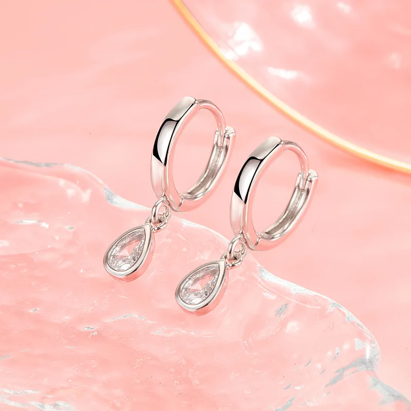 S925 Silver Inlaid Zircon 925 Sterling Drop Earrings Temperament Simple Water drop Zircon for Women Jewelry Accessories