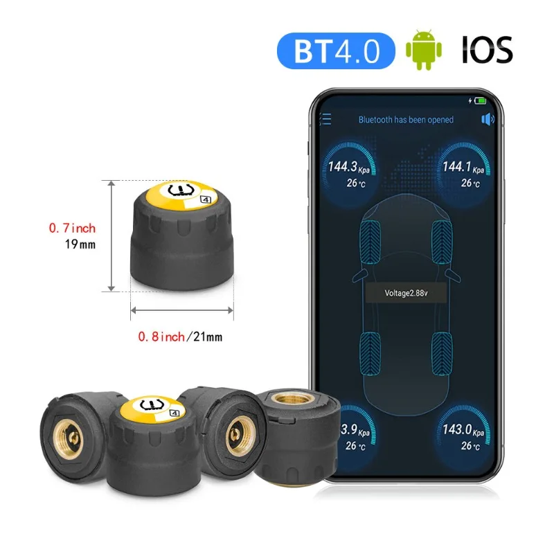 

For Automotive Bluetooth Low Energy 4.0 BLE TPMS External Tire Pressure Monitoring, Sensor for Android