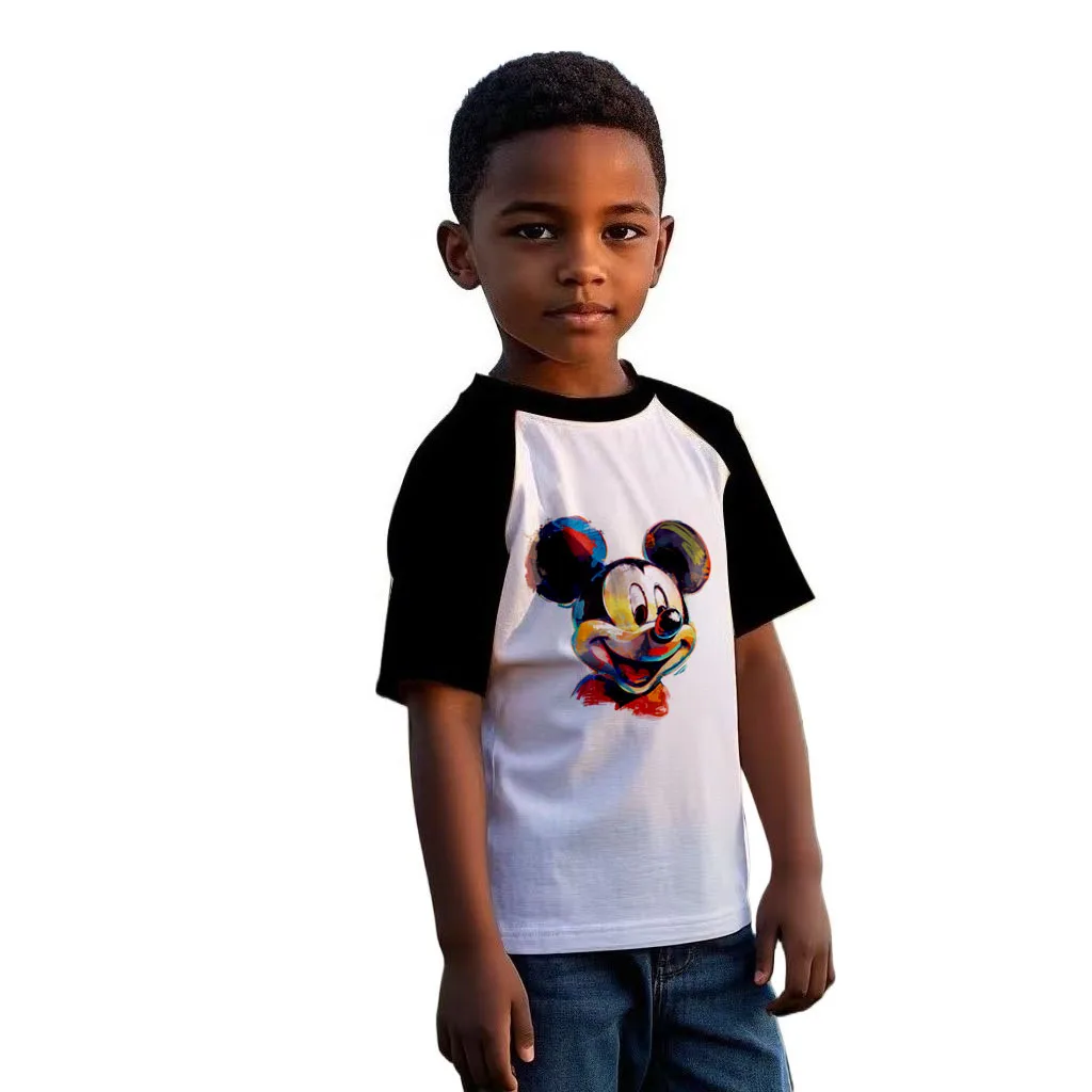 

Disney Printed Cartoon Mickey T-shirt Summer Clothing Loose Children's Wear Tops Tees Short Sleeved Kids Boy Clothes Tshirts