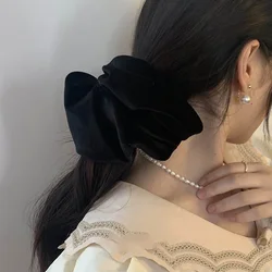 Scrunchies de terciopelo negro de gran tamaño para mujeres y niñas, goma sólida, bandas elásticas grandes para el cabello, cuerda, cola de caballo, accesorios para el cabello, Invierno