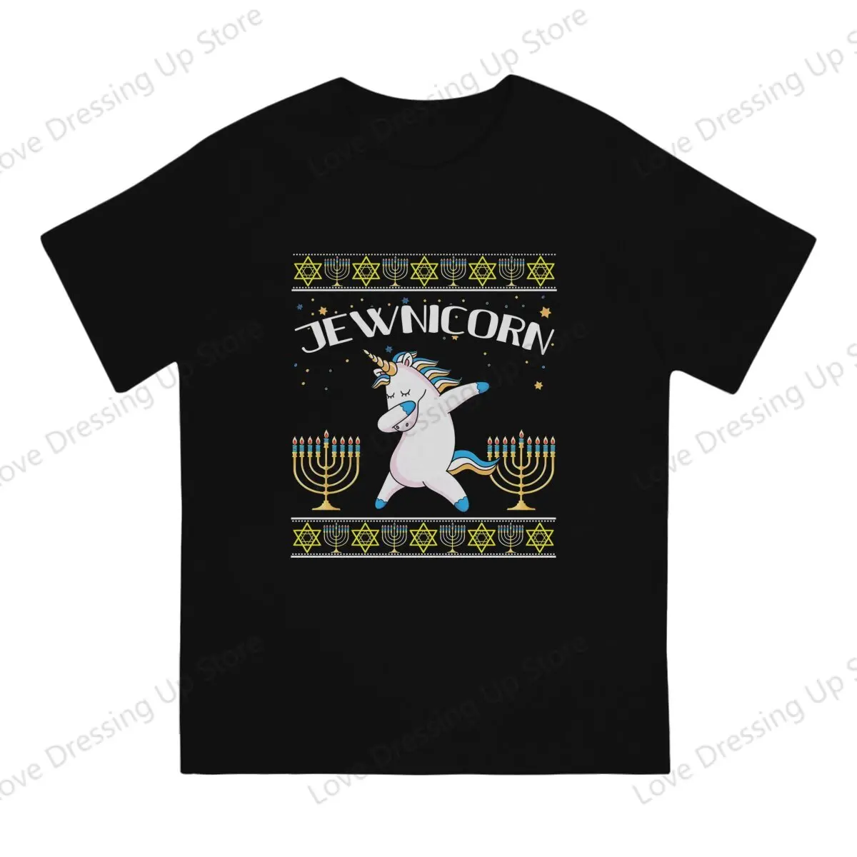 Cotton Men T-Shirt Jewnicorn Jewish Unicorn Hanukkah Gift Deck Ugly Christmas Sweater Short sleeve Tshirts Street short sleeve