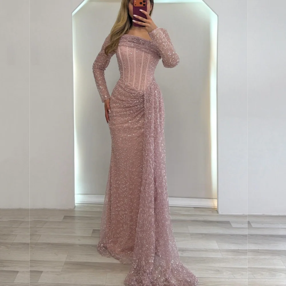 Maßgeschneidertes Luxuriöses Schulterfreies Funkelndes Abendkleid Trompetenförmig Bodenlang Hochwertige Partyrobe für Bankette Exquisit