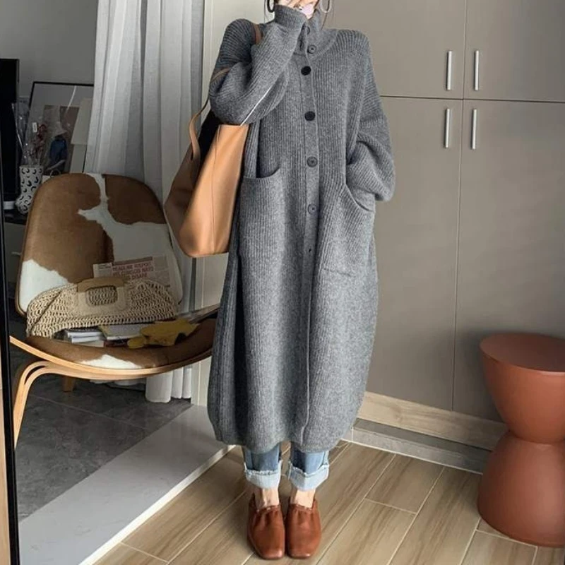 

2025 Autumn and Winter Design Thick Relaxed Temperament Lazy Coat Long Women's Sweater Cardigan