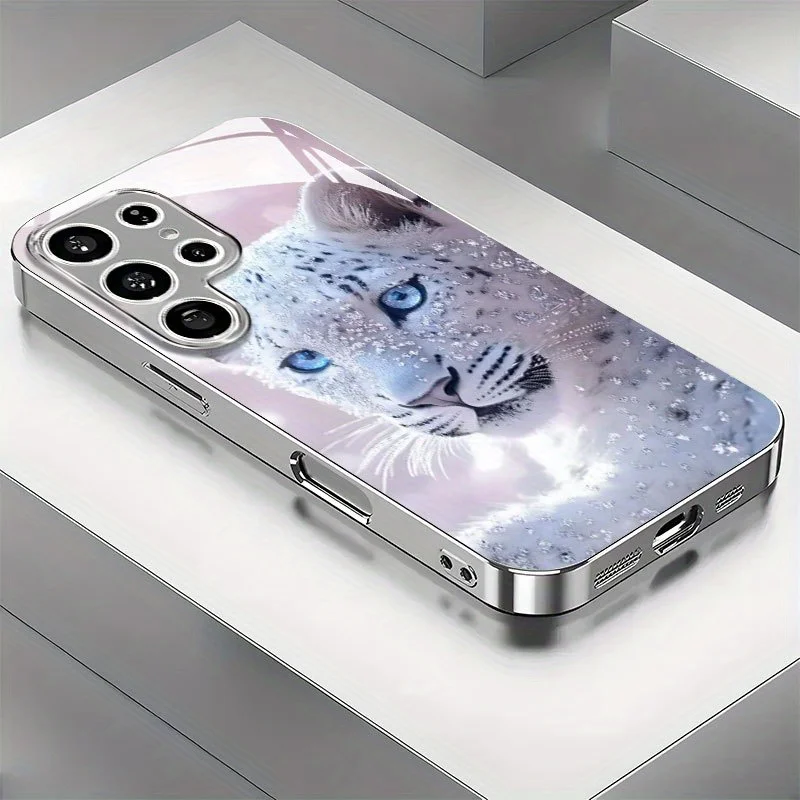 

Exquisite Leopard Electroplated Silver New Phone Case for Samsung Galaxy S26/S24/S23/S22/S21/S25/Note 20/A72/A73 Tempered