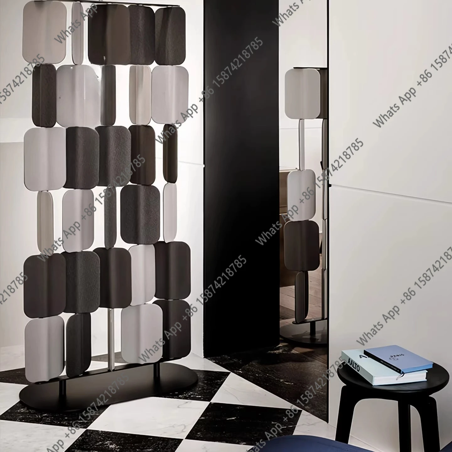 Nordic wabi furniture/high-end hotel restaurant partition rotatable movable solid wood screen