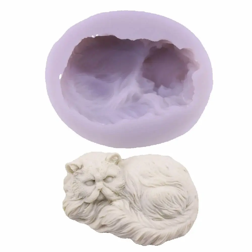 3D Pet Cat Silicone Mould Candy Chocolate Sugarcraft Mold Long Haired White Cat DIY Gift Animal Craft Resin Soap Plaster Candle