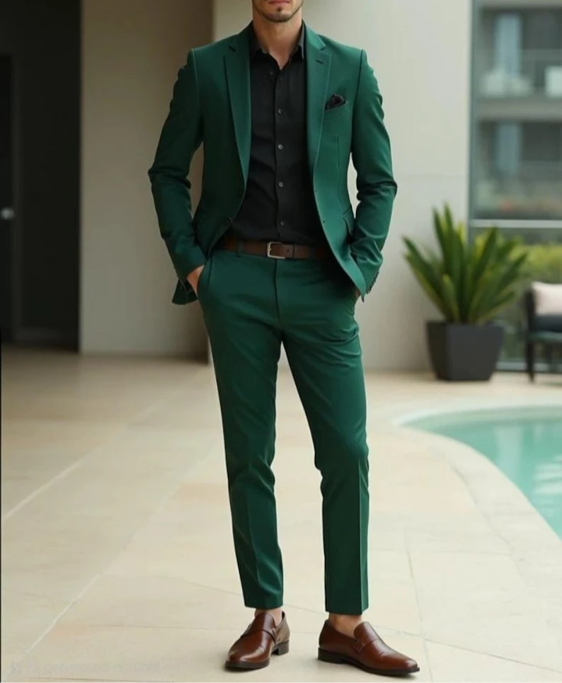 

Green Suit for Men Slim-Fit Blazer Pants