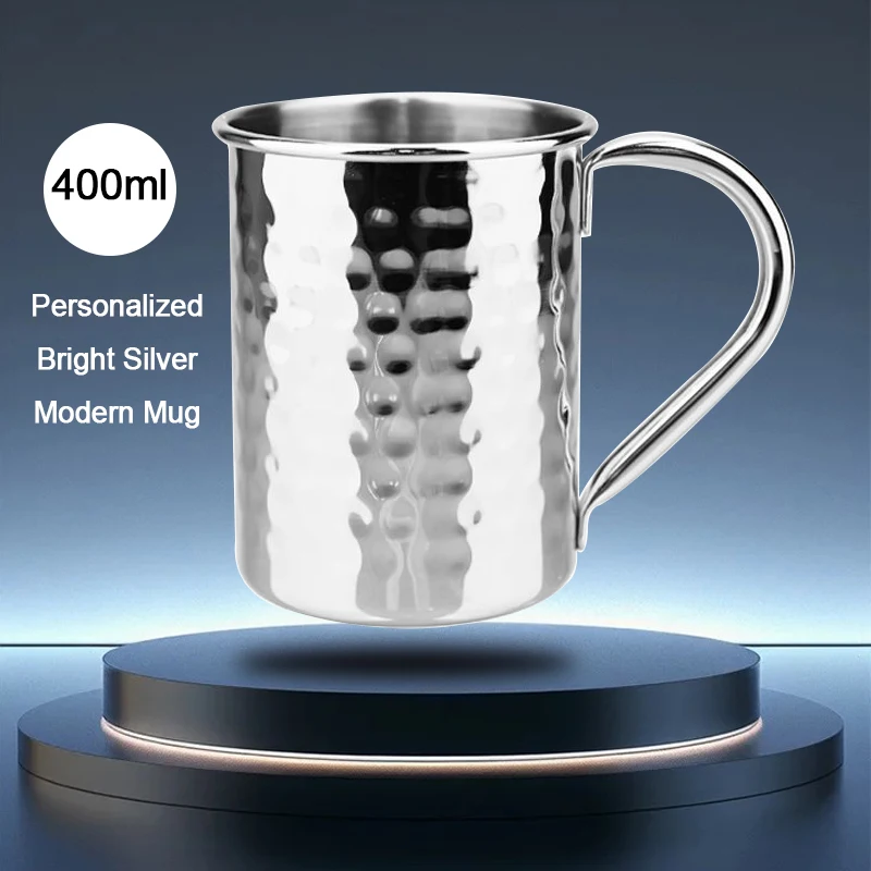 400ml Hammered Moscow Mule Mug | Modern 304 Stainless Steel Cocktail Mugs | Hand-Hammered Finish| Insulated Feel | Vintage Gift