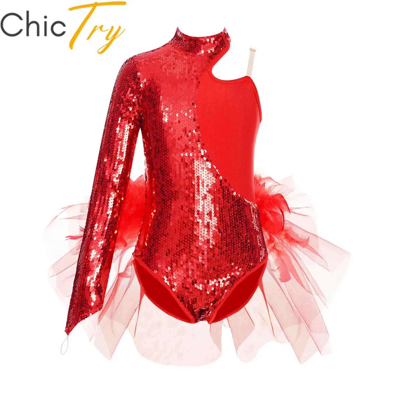 

Балетное трико для девочек, облегающее боди с блестками и длинным рукавом, с ложным воротником