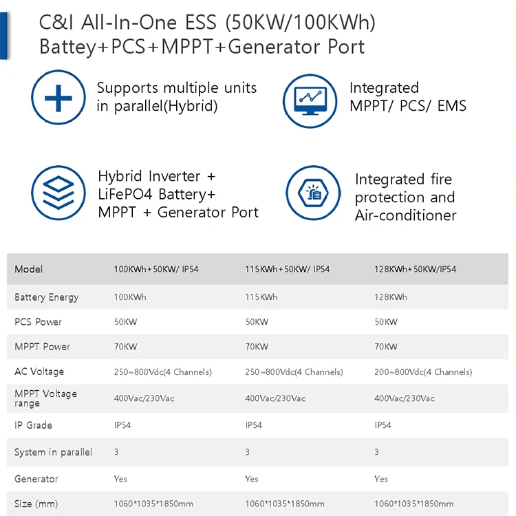 Contenitore ESS all-in-one C&I (50KW/100KWh) Batteria PCS Sistema di accumulo di energia con porta generatore MPPT