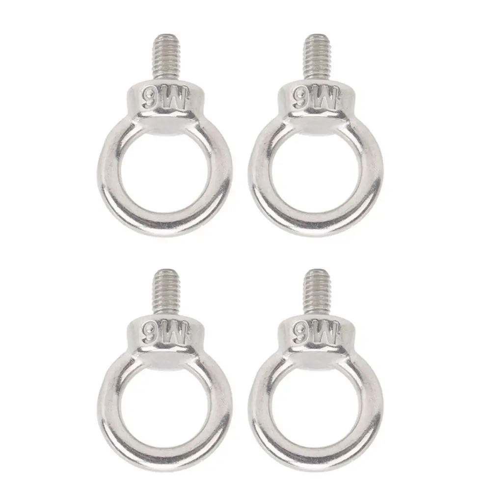 4pcs Sturdy M6 Metric Thread Lifting Eye Bolts Marine Grade Durable Eye Ring Bolts Fastener Accessory Parts Industrial Fastening