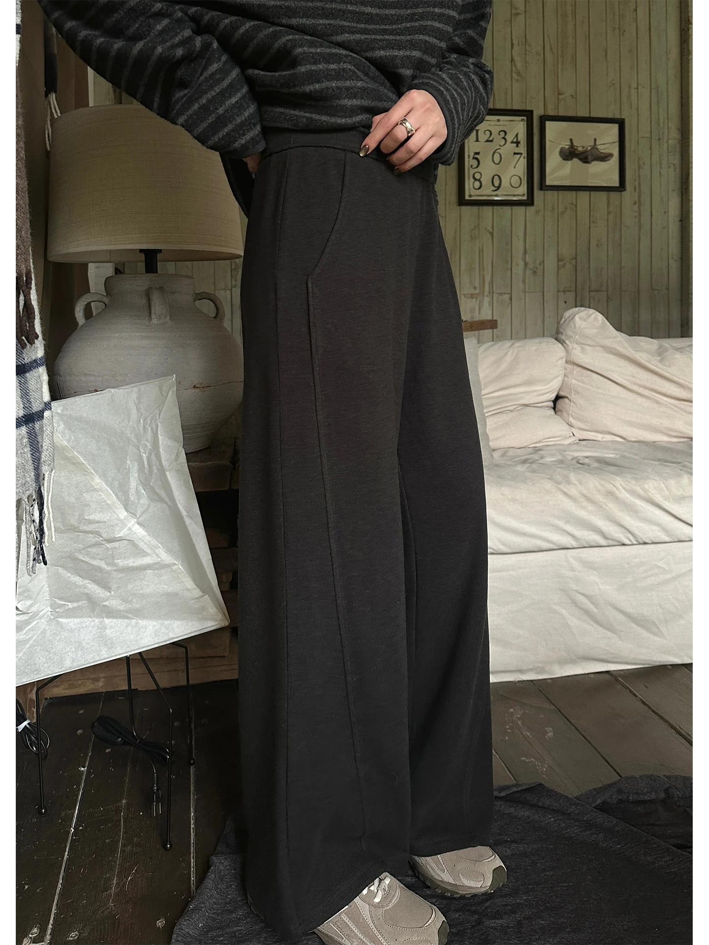 

Женские повседневные брюки JMWOMEN с высокой талией, прямые, мягкие на ощупь, утепленные флисом, свободные, широкие штанины, для зимы