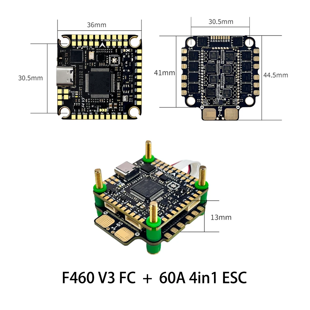 

Aocoda-RC F405 V3 FC & 60A 4in1 ESC 30x30mm 3-6S F460 V3 Stack or RC FPV Freestyle Drone Parts