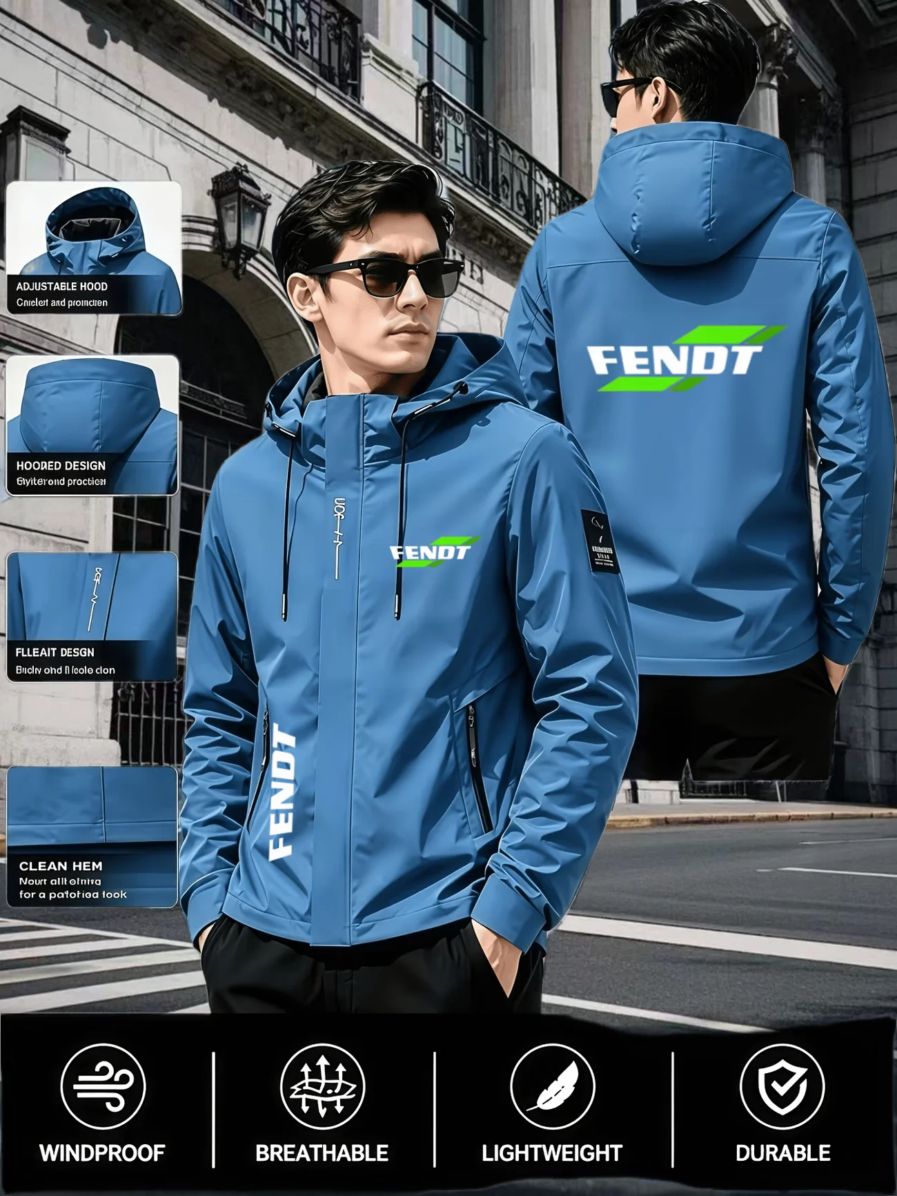 Exquisite designer men's outdoor hiking casual windproof hooded zipper jacket lightweight autumn daily comfortable printed top