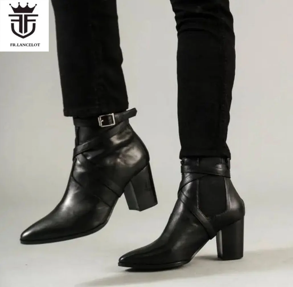 

New Arrival Man autumn Boots American Style Point toe Booties Super High Heels 9cm Fashion Botas Black Leather Party Shoes Male